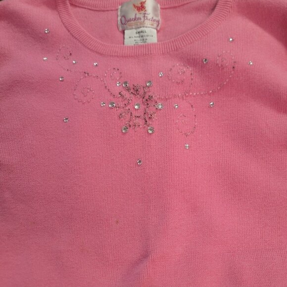 Quacker Factory Size S Sweater Knit Top Pink Rhinestone Bead Embellished - Picture 7 of 9